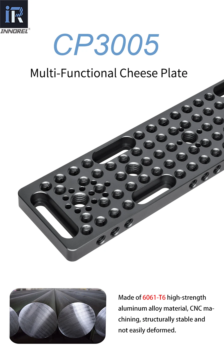 INNOREL CP3005 30*5cm Multifunktionale Käseplatte, Schaltbare Montageplatte mit integrierten ARRI-Positionierungslöchern für Kamerastativ – Detail 1