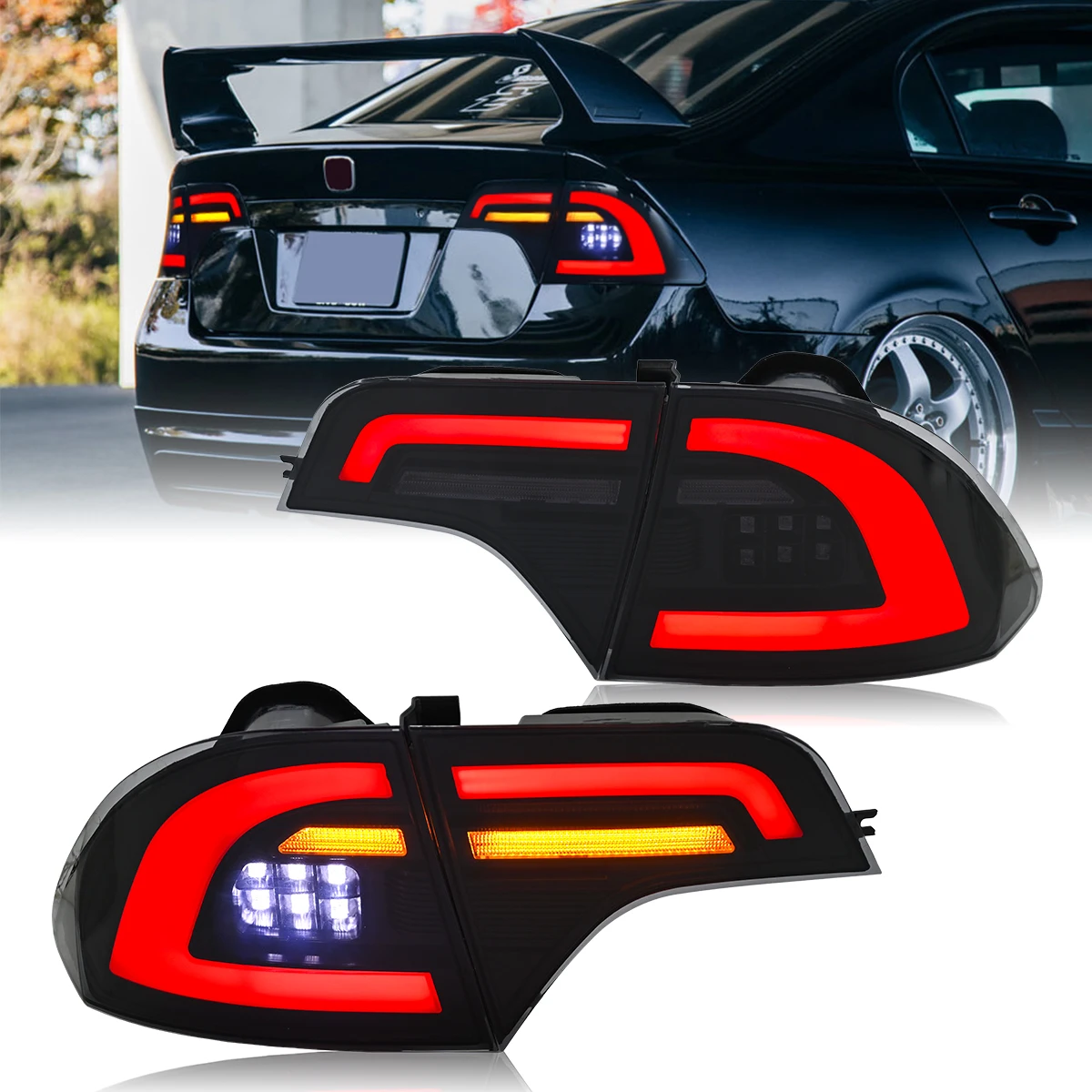 

Пара задних фонарей в сборе для Honda Civic 2006, 2007, 2008, 2009, 2010, 2011, задний фонарь, задний противотуманный стоп-сигнал, задний фонарь