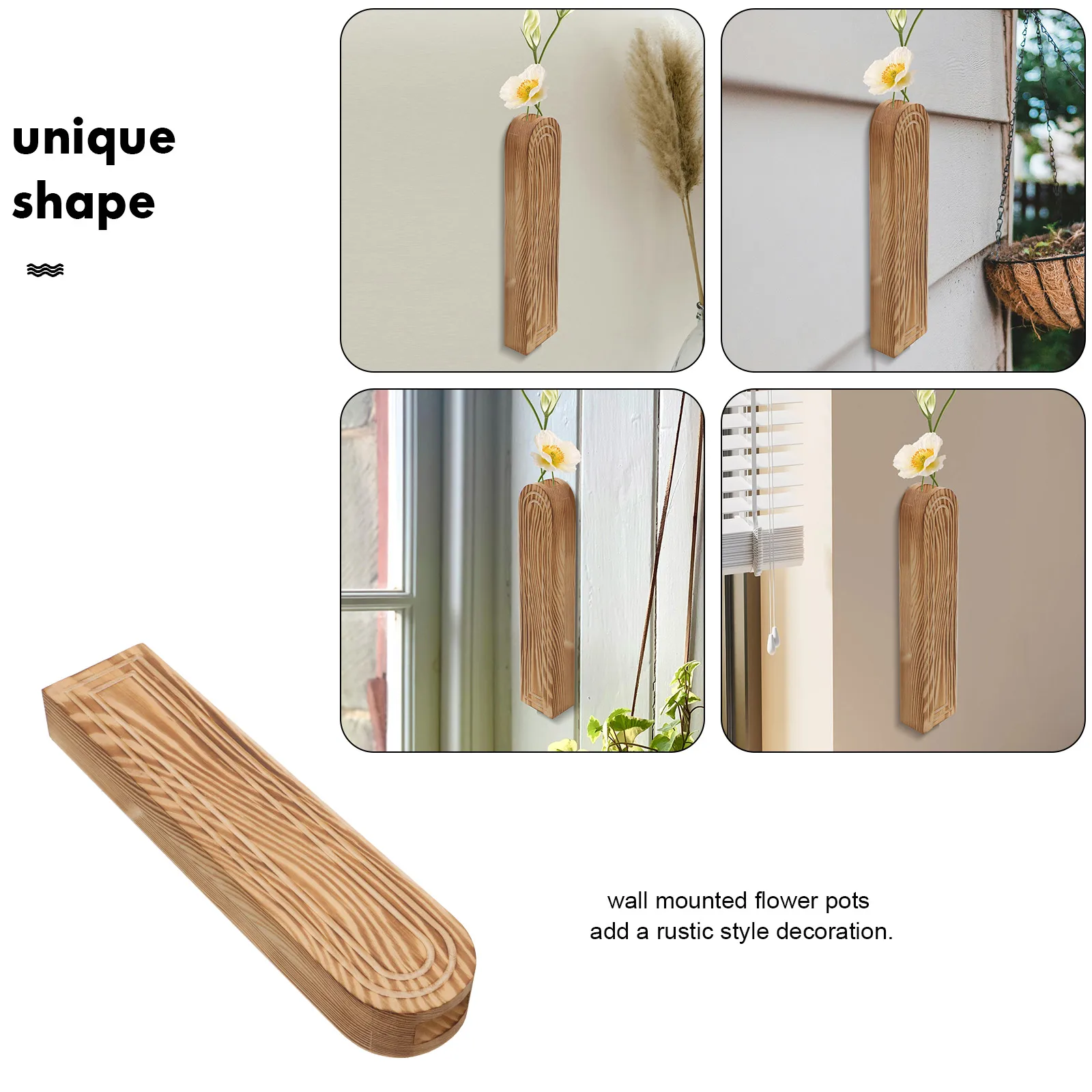 

Wood Wall Hanging Flower Pot Durable Vases Decor Home Fence Planter Centerpieces Dry Flowers Vintage Saving Indoor