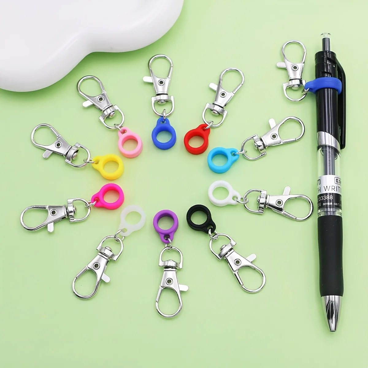 10pcs Silicone Anti-Lost Adjustable Rings Pen Holder with Clips for Lanyard, Nurses, and Doctor