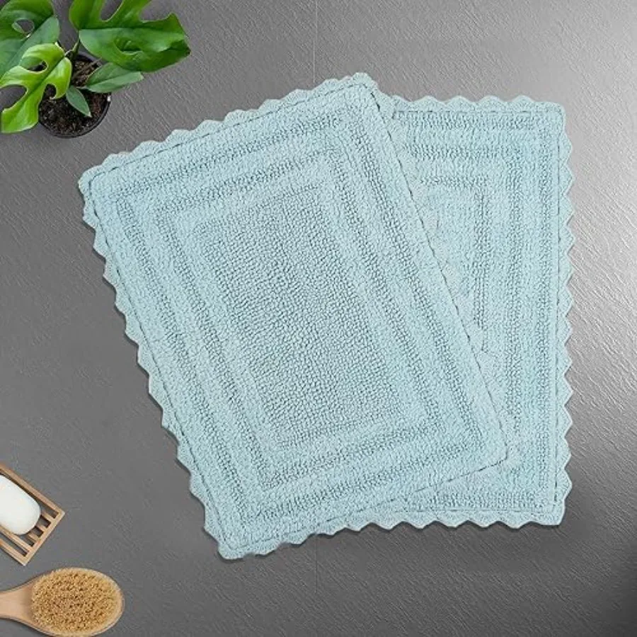 

2Pack Gorjeeus Collection Soft Reversible Bathroom Rug Cotton Bath Mat Set with Crochet Border 19" x 26