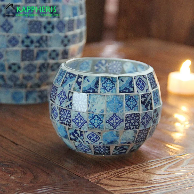Moroccan Glass Tea Light Candle Holder Porcelain Mosaic Glass Candle Holder Home Decoration Wedding Centerpiece