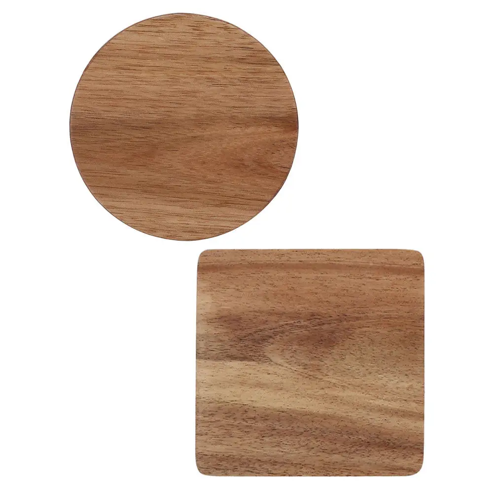 2Pcs Natural Wood Coasters Square Round Design Heat Insulated Cup Mats for Kitchen Table Protection Water Resistant Household