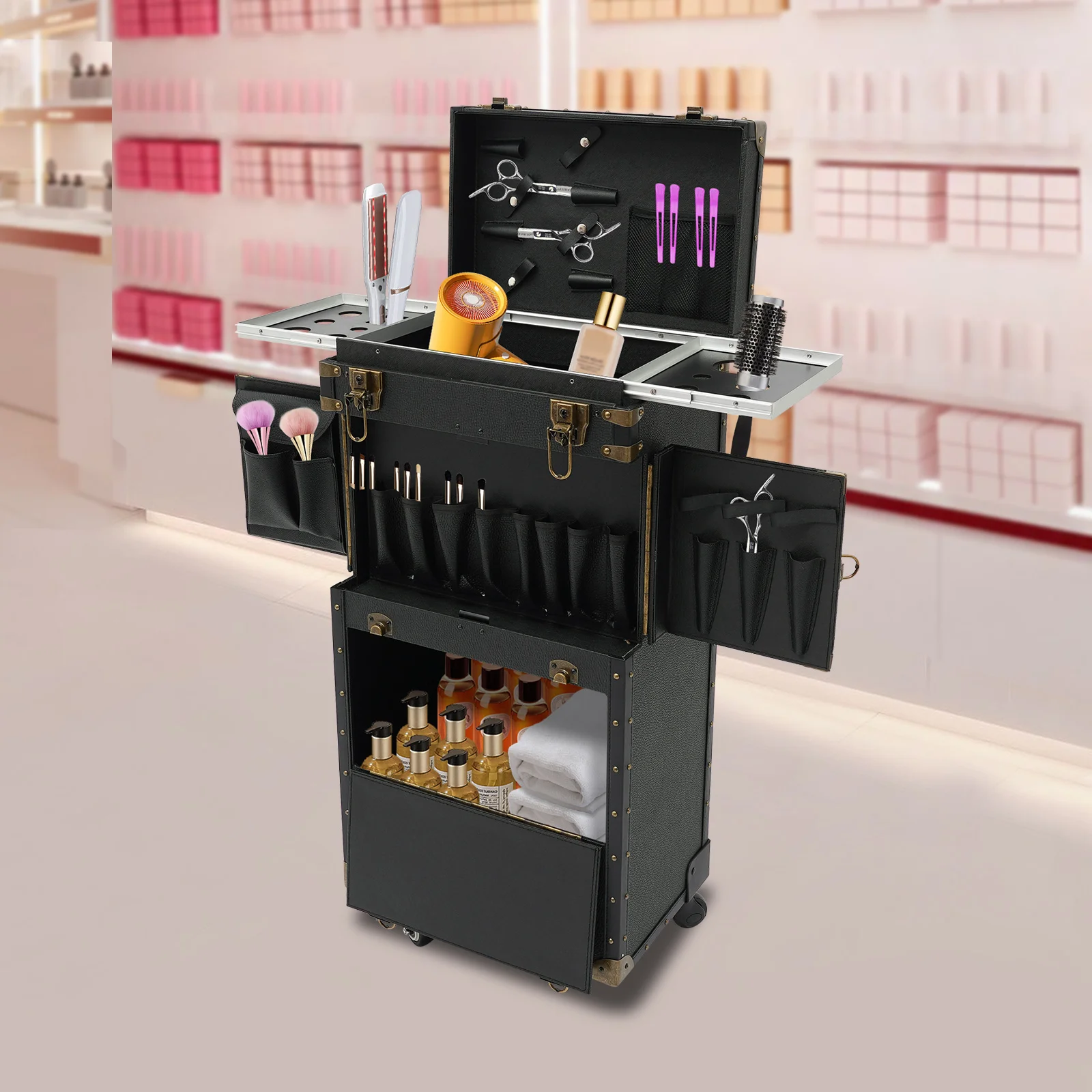 Black Hairdressing Case Hairdressing Tool Organiser, Hairdressing Box