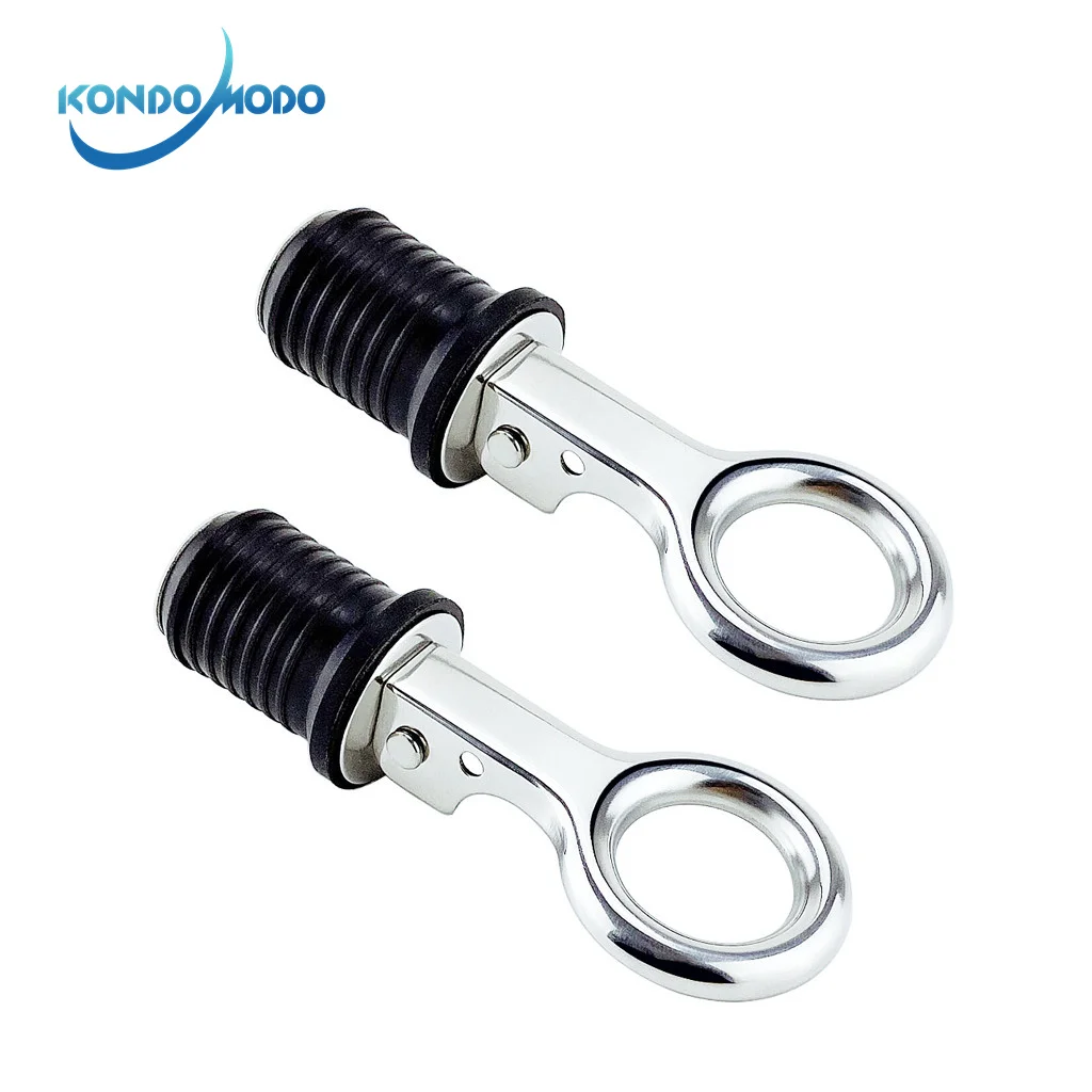 

2PCS Stainless Steel Handle Rubber Drain Plug Snap Tight Flip Style Hull Live Well Bilge Transom Seawall Marine Boat Accessories