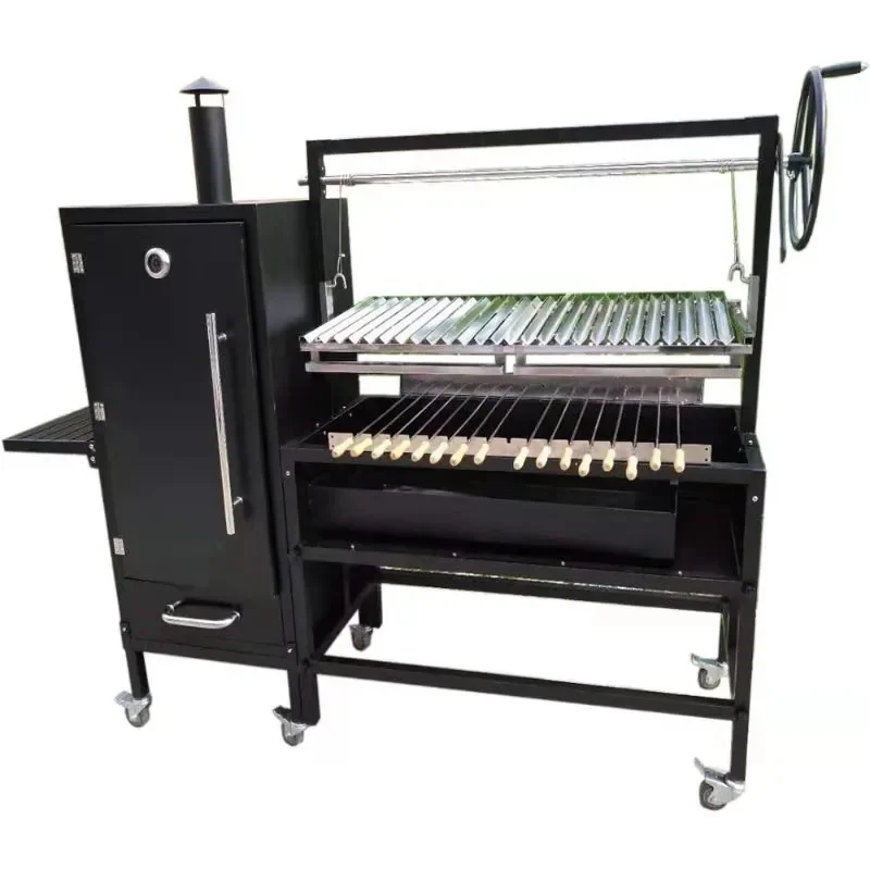 Portable Smoker BBQ Argentina Grill Pit Machine Charcoal With Rotisserie