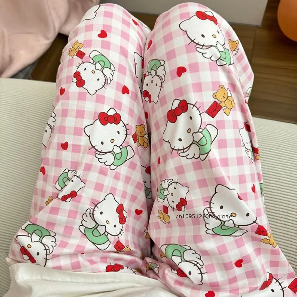 

Anime Kawaii Sanrio Hello Kitty Pajama Pants Cartoon Print Casual Pants Loose Comfortable Cute Girls Student Trousers Home Wear