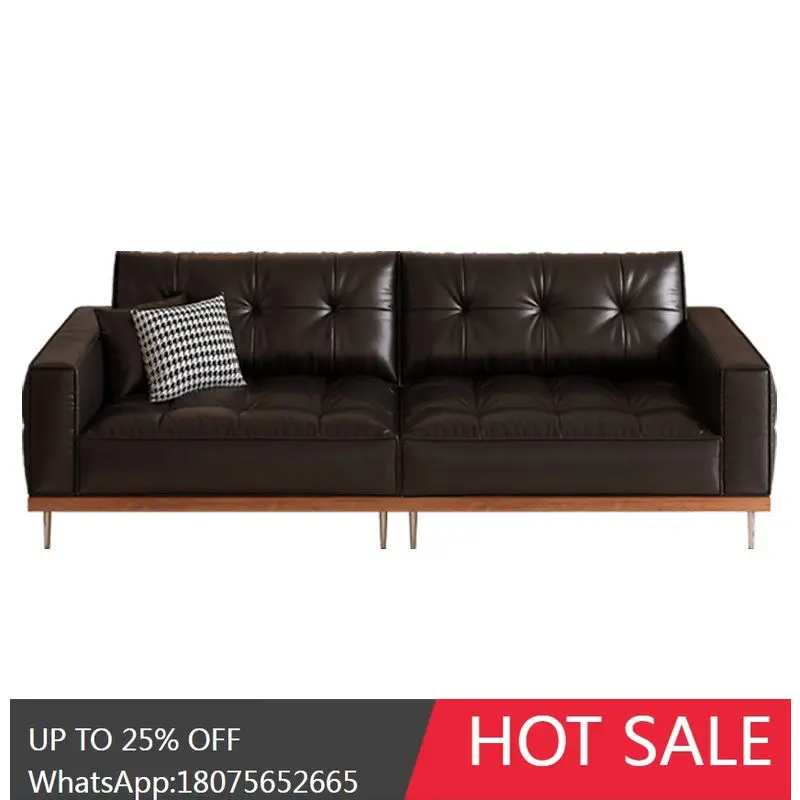 

HLZ Solid Wood Sofa Living Room Italian Style Light Luxury Small Apartment Genuine Leather Sofa Home Sofa