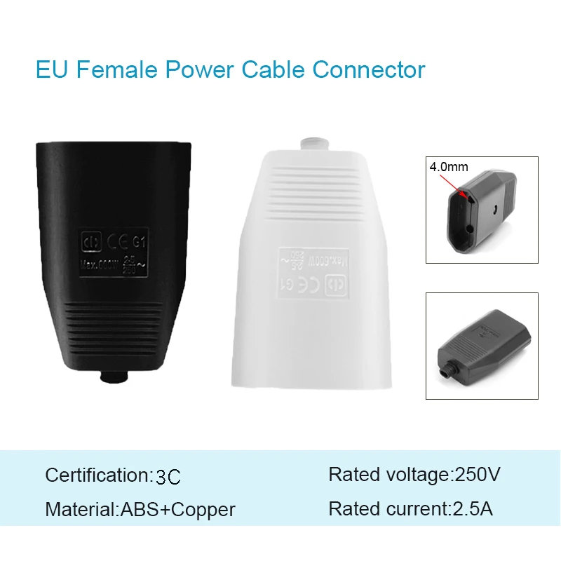 EU Standard Female Wiring Plug Replacement Rewireable Hole Socket Two-pole Power Extension Cord Plug Outlet Euro Cable Connector