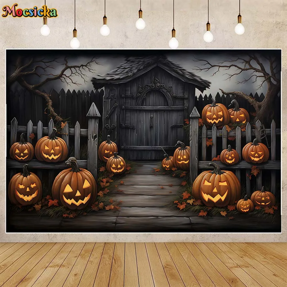 

Mocsicka Halloween Background for Photography Party Decorations Dark Horror Cabin Evil Pumpkin Adult Child Photo Backdrops Props