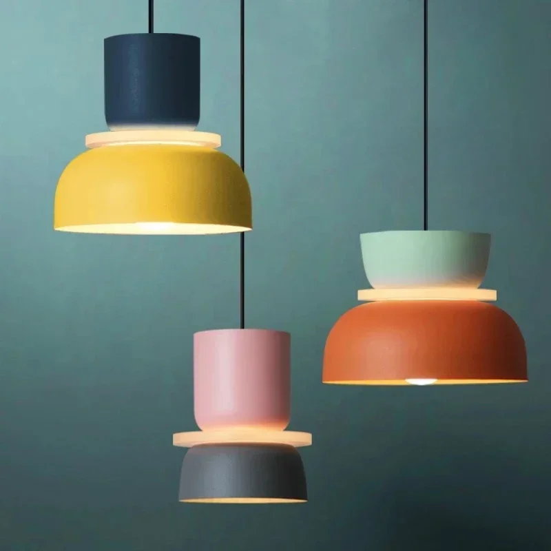 ใหม่โมเดิร์นสีจี้หลอดไฟ Led Nordic แขวนข้างเตียงห้องนั่งเล่นห้องนอน Study Bar Dining Room Lighting Macaron ตกแต่ง