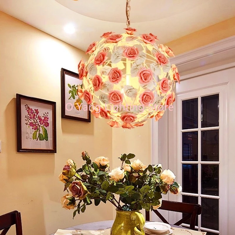 

Подвесной светильник с сельским цветком, роза, лампа для ресторана, лампа для спальни, прихожая принцессы