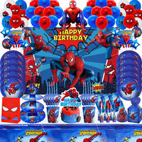 Spiderman Birthday Party Decorations Baby Balloons Set Tableware Paper Plates Cups Tablecloth Backdrop Supplies Boys Kids Gifts