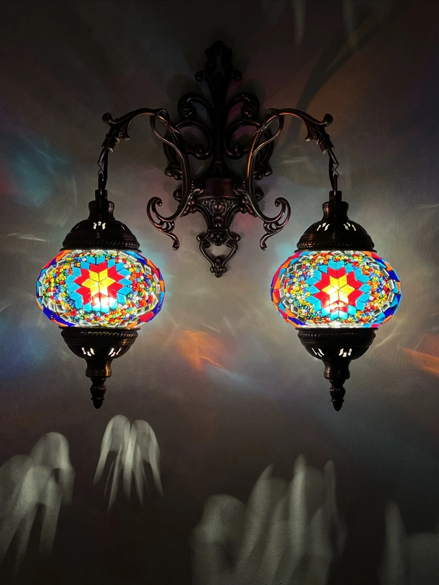 2 Heads Wall Lamp E14 Mediterranean style Art Deco Turkish Mosaic Wall Lights Handcrafted Mosaic Glass Romantic Home Decorations