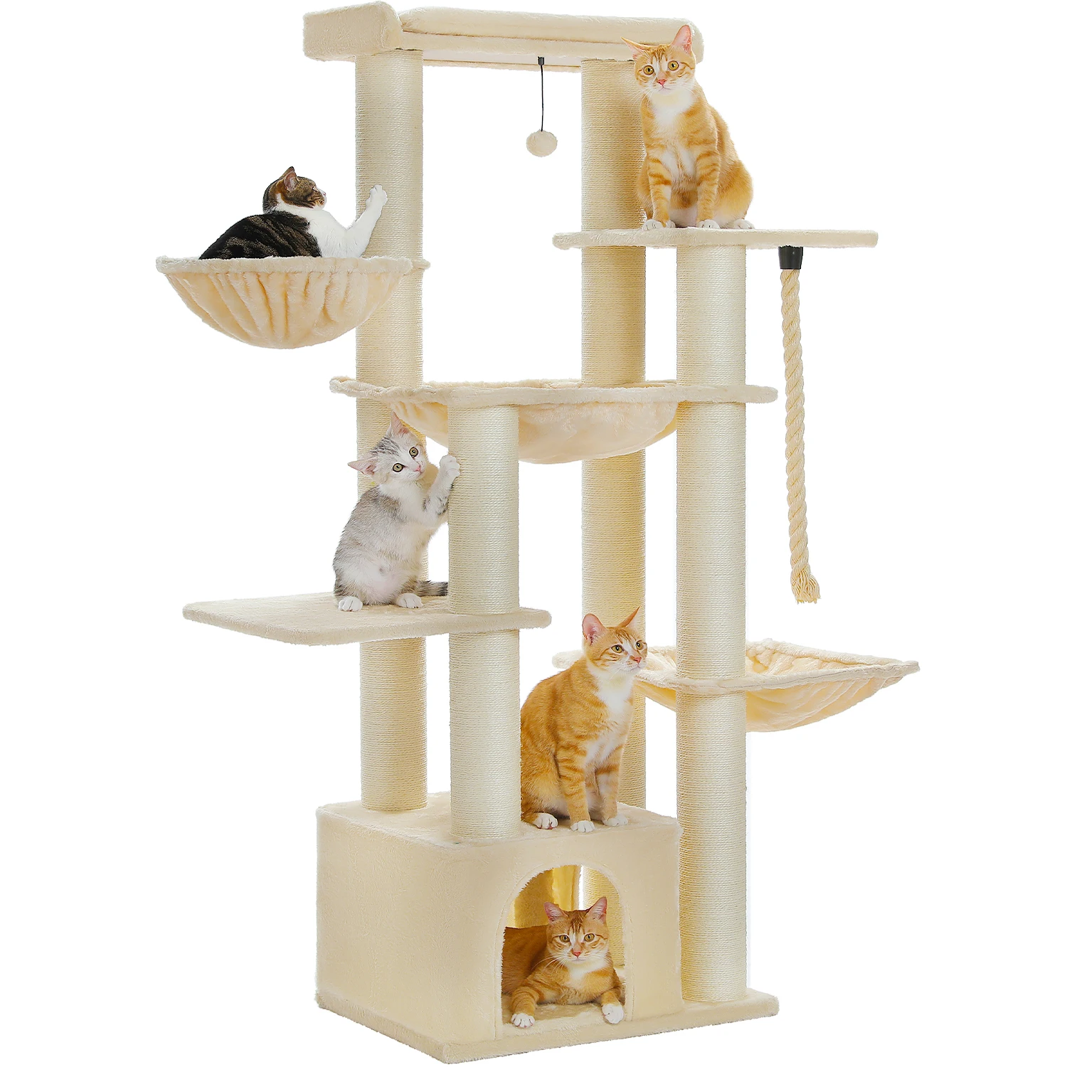 Grote kattenboom voor grote katten Robuuste kattentoren met verschillende niveaus Kattenhuis klimboom met hangmat 11 sisalpalen Grote baars
