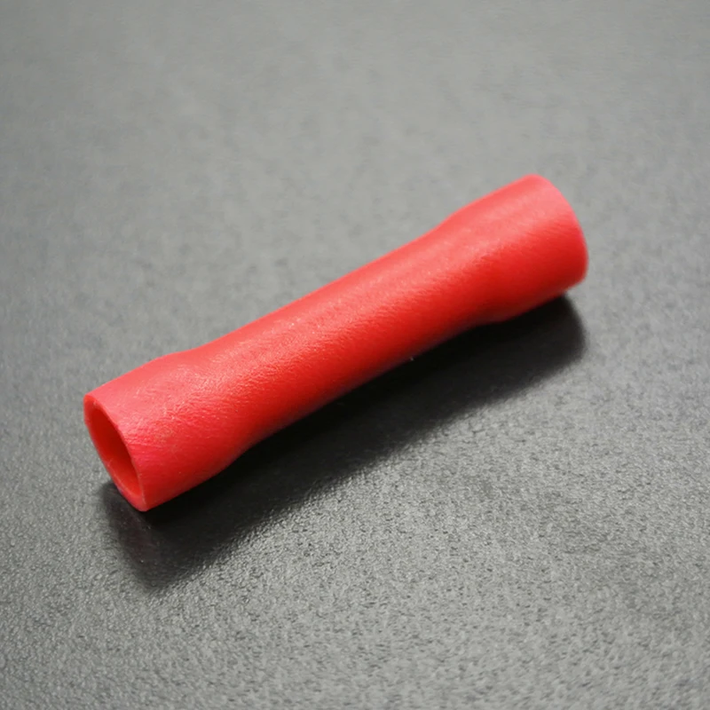 100x Butt Connector Splice Red Vinyl 22-18 AWG Gauge Ga Copper Wire to Wire