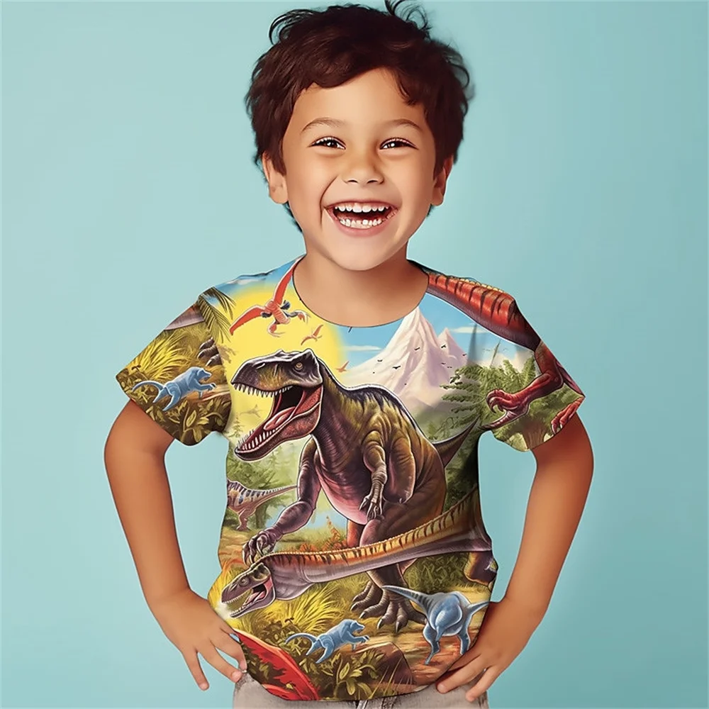 Dinossauro 3d impresso engraçado t camisa crianças meninos meninas dos desenhos animados camisetas casuais crianças presente de aniversário camisetas roupas de bebê verão