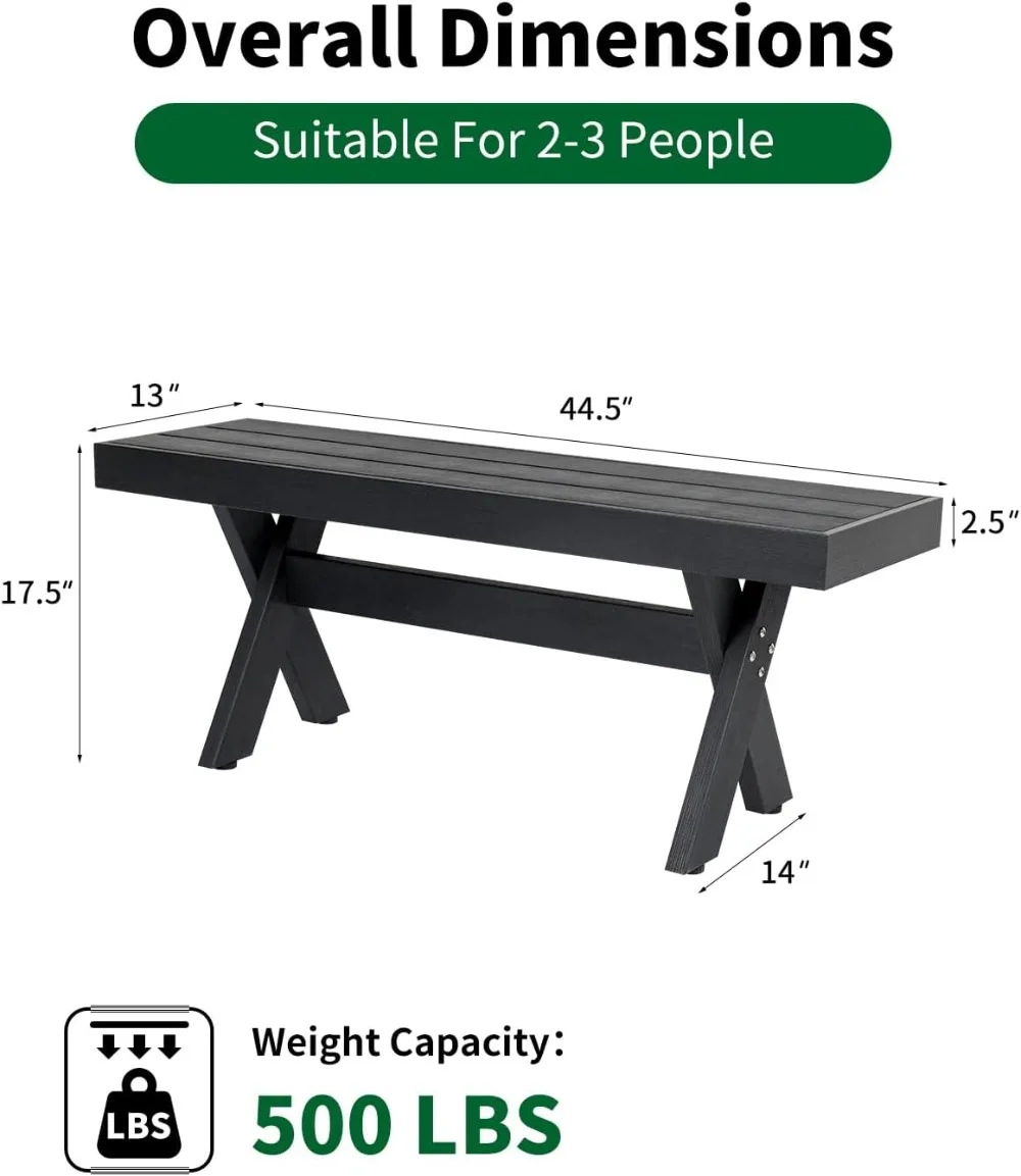 Outdoor bench, wood-grain double-person garden bench, resistant to wind and rain, not prone to rot or fade, black