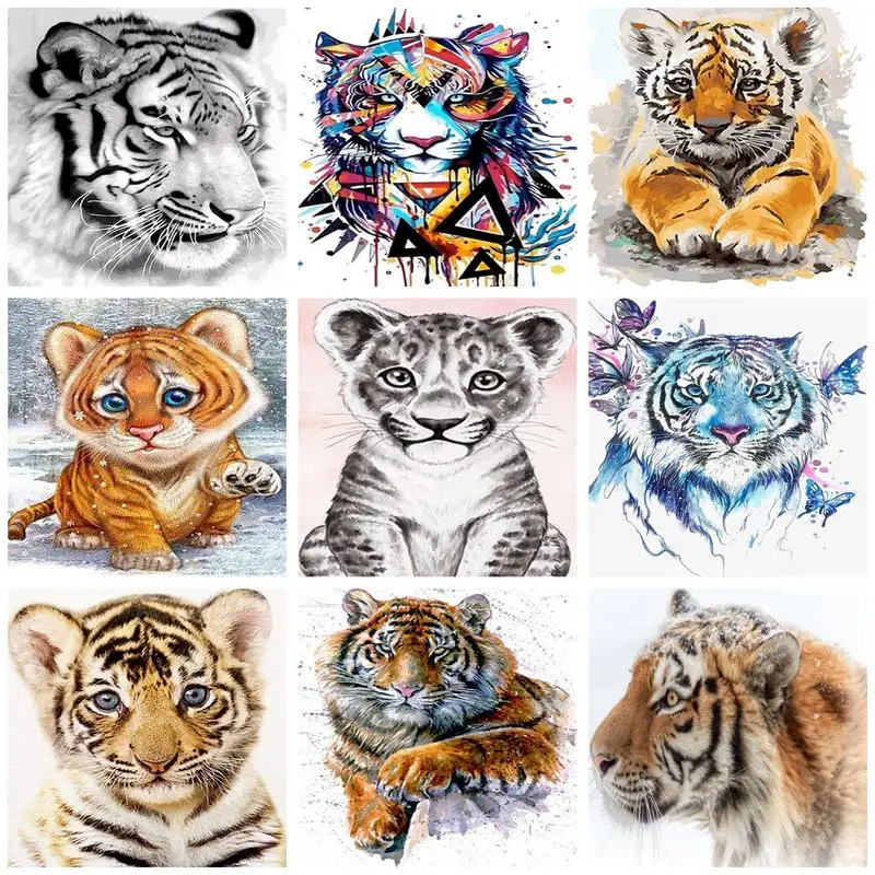 

RUOPOTY Modern Painting By Numbers For Adults Tigers Drawing With Numbers Wall Decors Diy Gift Canvas Painting Paint Kit Animals