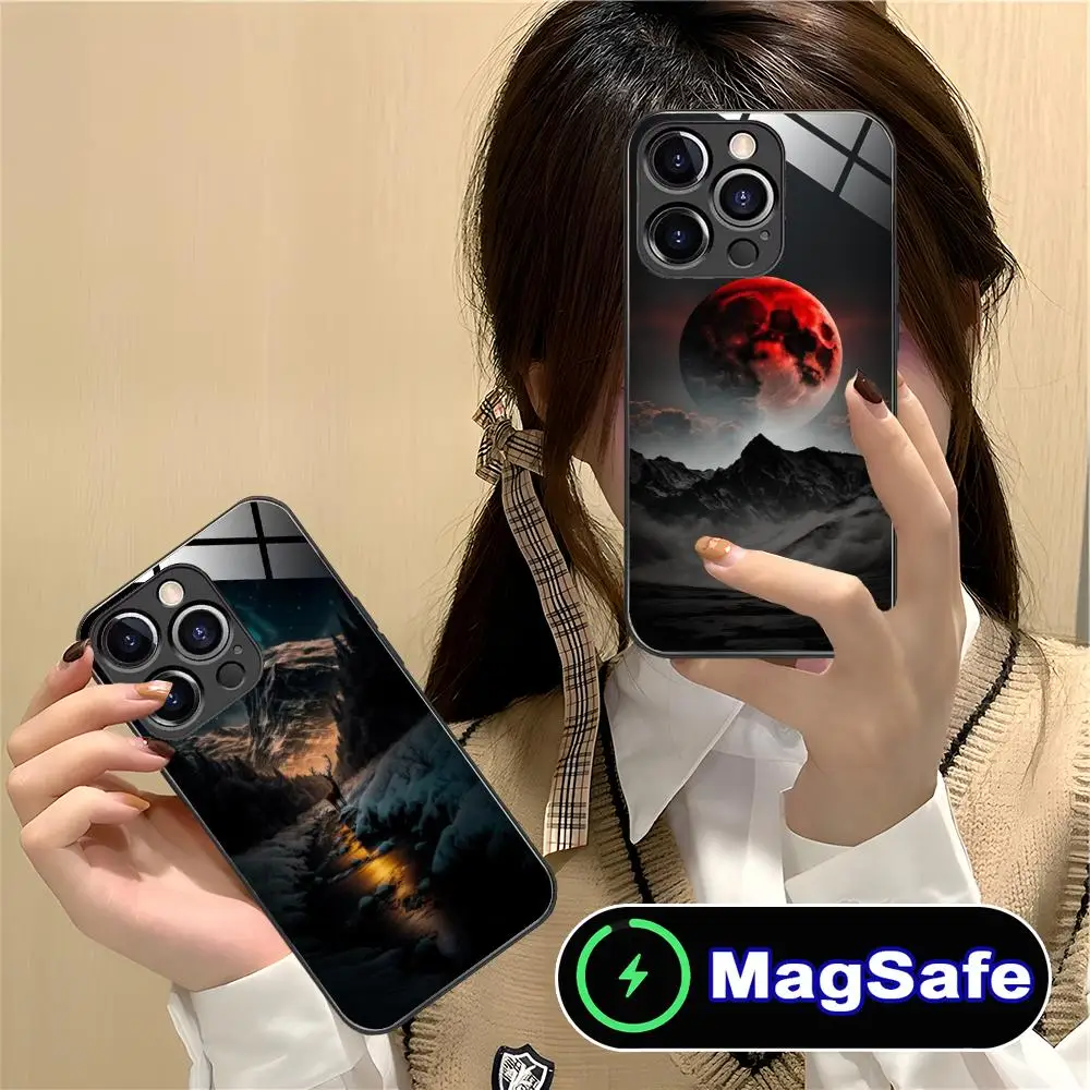 

Чехол для мобильного телефона Luna Moon для iPhone 17, 16, 15, 14, 13, 12, 11 Air Pro Max Plus Mini MagSafe, стеклянный красочный чехол, красивый чехол