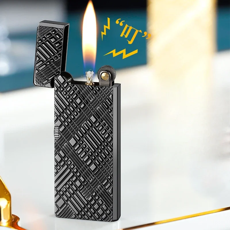 Ultra-thin Metal Three-dimensional Embossed Kerosene Lighter, Grinding Wheel Ignition, Personalized Gift for Men