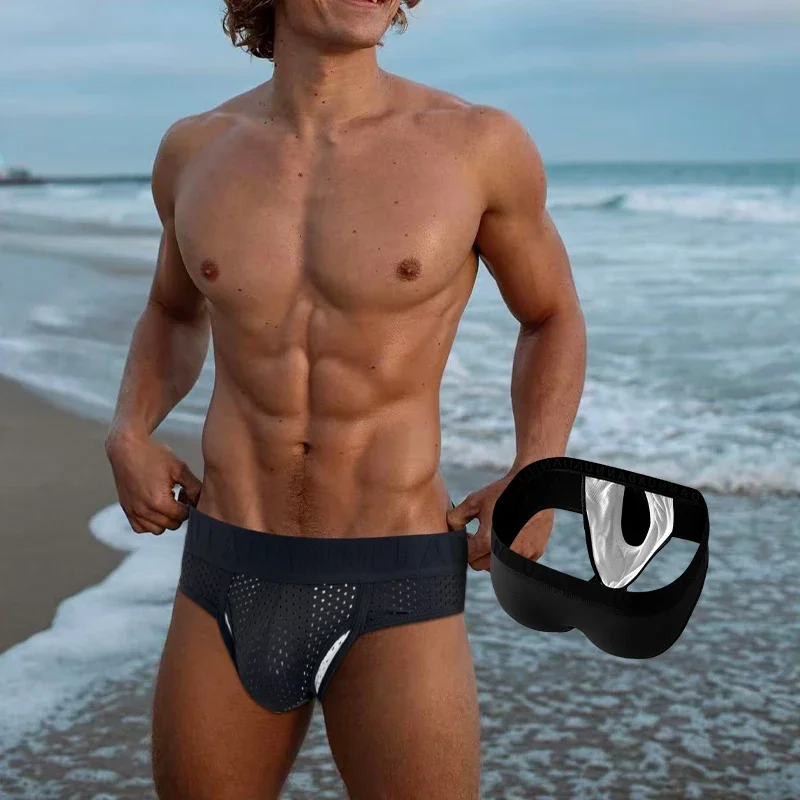 Summer/Spring Men's Briefs Separation Pocket Design Mesh Breathable Cool Underwear for Men Thin Personality Sport Underwear