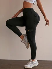 Women's High Waist Cargo Yoga Pants with Pockets, Butt Lifting Workout Leggings, Stretch Athletic Pants for Running Gym Fitness - view 6