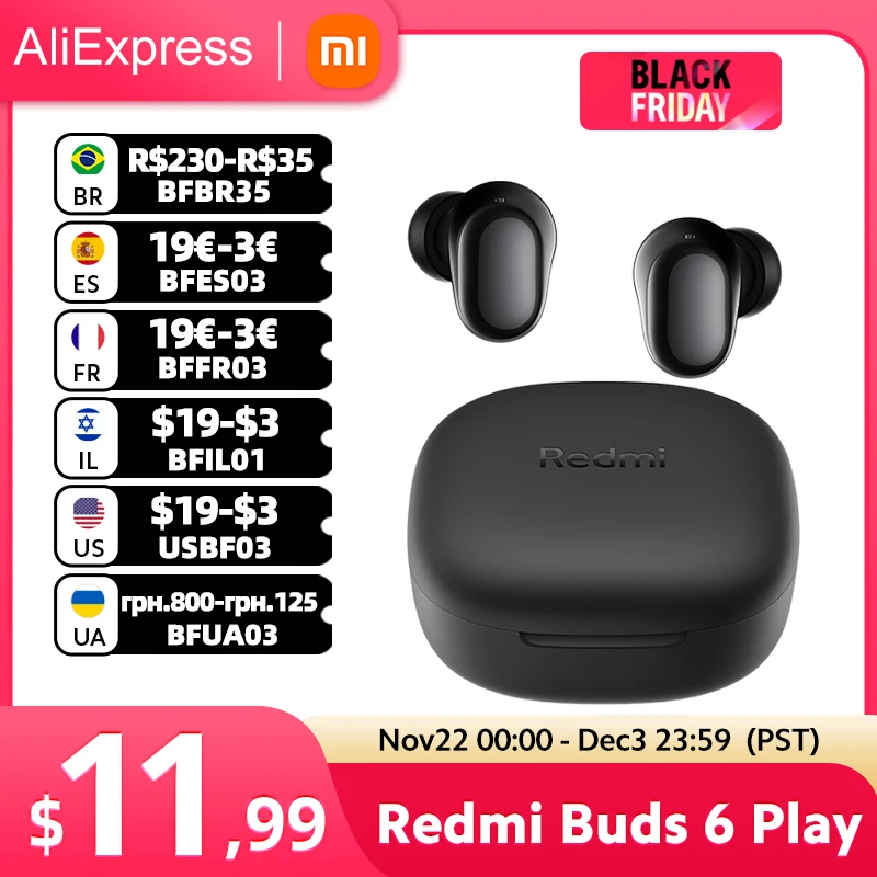 World Premiere Xiaomi Redmi buds 6 Play 10mm Dynamic Driver AI noise cancellation for calls Bluetooth 5.4 TWS Earphone Earbuds