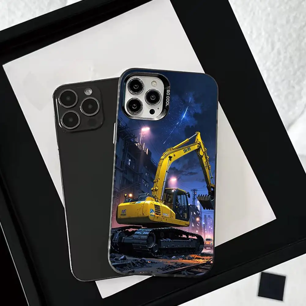 حافظة هاتف كلاسيكية C-Caterpillares T-Truck لهاتف iPhone 16,15,14,13,12,11,Mini,Pro,SE,MAX غطاء أبيض غير لامع مقاوم للصدمات