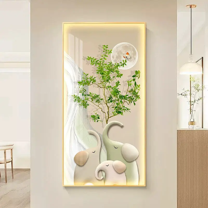 Prosperous entrance decoration, LED voice controlled lighting, high-end feeling, hanging paintings, corridor mural lights