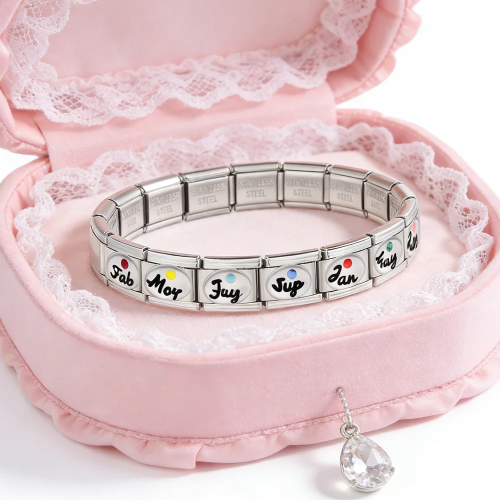 URING Wholesale Colorful Stainless Steel Charm Beads Italian Links Fit 9mm Fashion 1-12 Month Bracelet Making DIY Jewelry Gifts