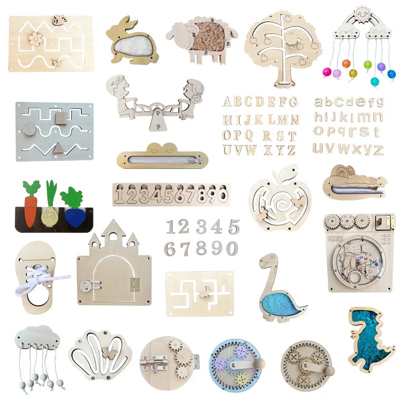 Planche occupée Montessori en bois, accessoires de bricolage, interrupteur d'animaux, horloge, jouets éducatifs précoces, planche de matchmaking, jouets éducatifs à main