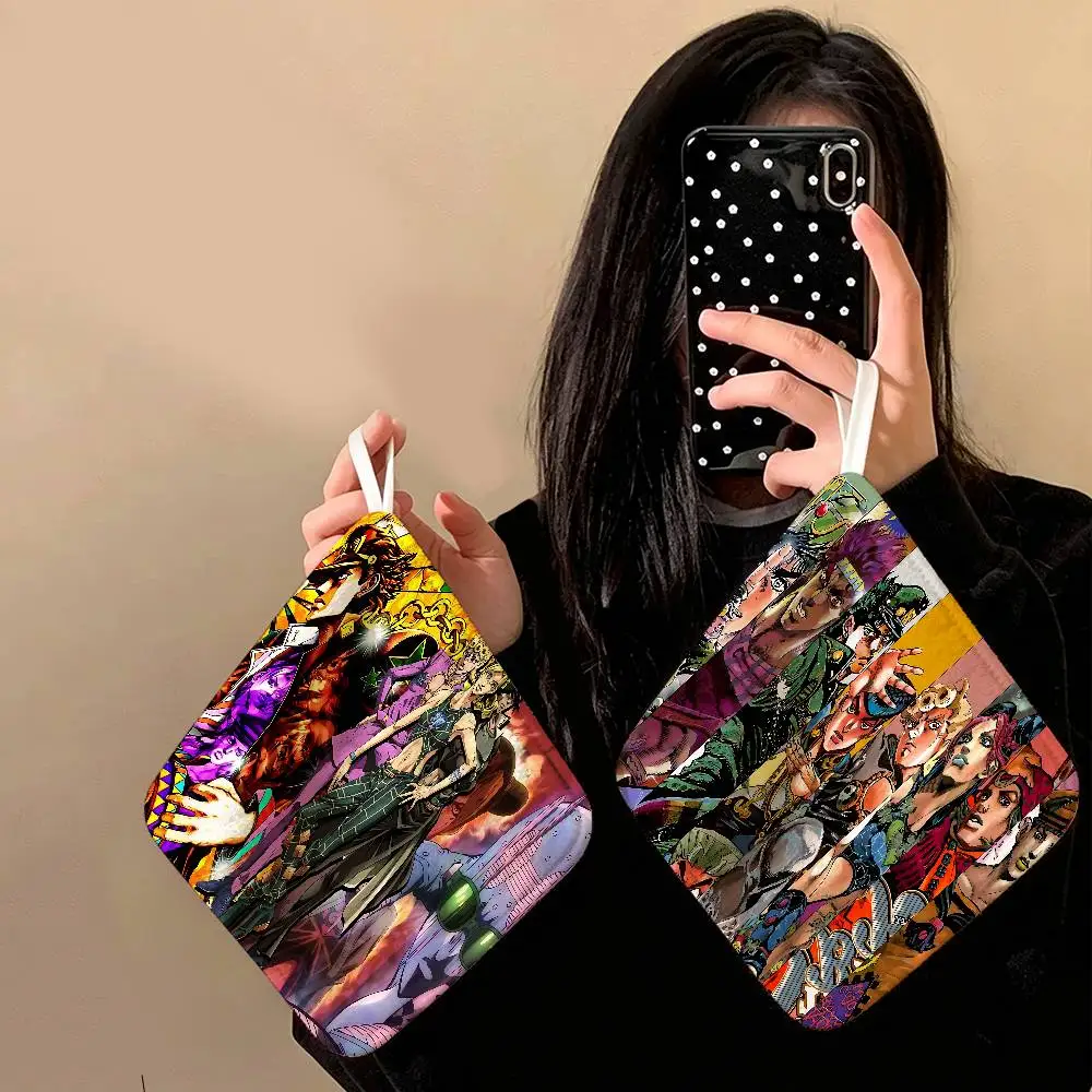 Cartoon Anime J-JoJo's Bizarre Adventure Polyester Cotton Hand Wiping Towel, Hanging Design, Durable for Restaurant Toilet Use
