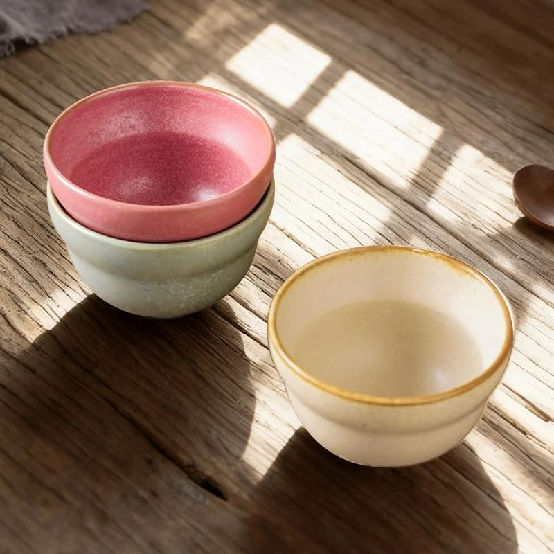 1Pc Vintage Kiln-Glazed Ceramic Rice Bowl, Japanese-Style Handmade Stoneware Bowl, Multi-Color Stackable Soup Noodle Bowl, Household Kitchen Tableware