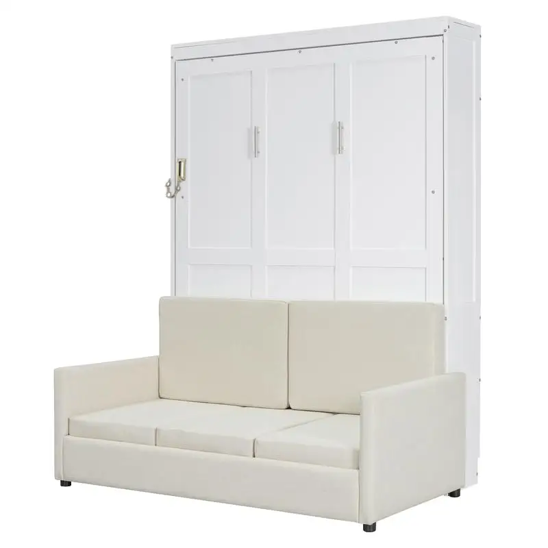 سرير حائط ميرفي بالحجم الكامل مع وسادة، لون أبيض