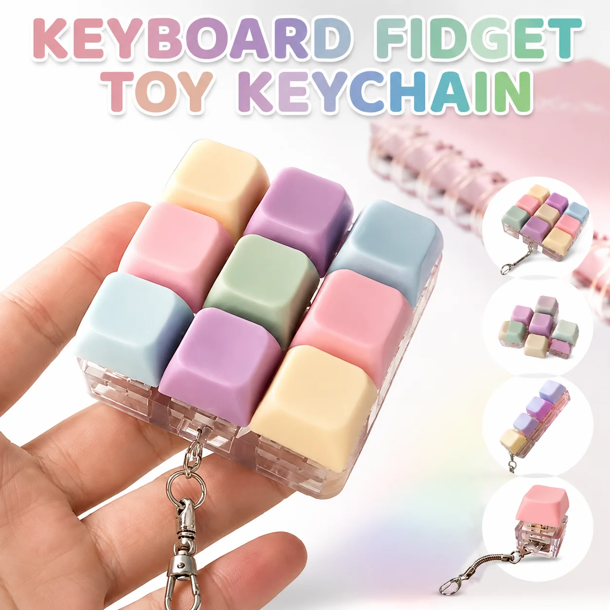 Keyboard Switch Fidget Keychain Cute Pastel Clicky Stress Relief Toy Kawaii Sensory School Bag Pendant Gift