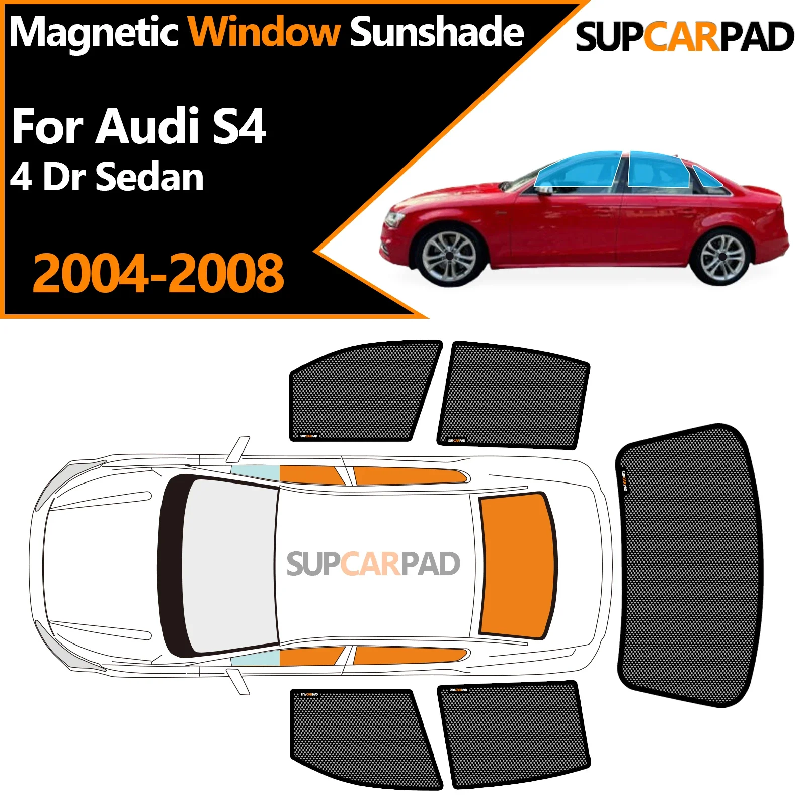 

Custom Car Window Sunshade For Audi S4 4 Dr Sedan 2004-2008 Magnetic Curtain Mesh Front Windshield Frame Curtain
