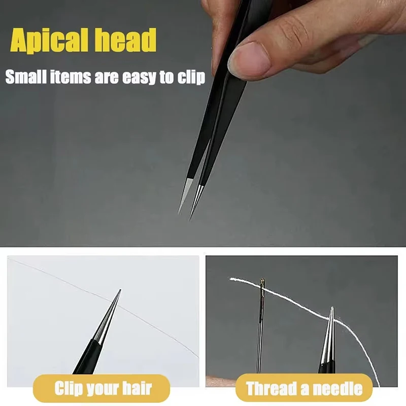 Stainless Steel Black Tweezers Anti-Static ESD1mm Elbow Tip 6-piece Set Bird's Nest Clip Disassembly Tool Precision Maintenance