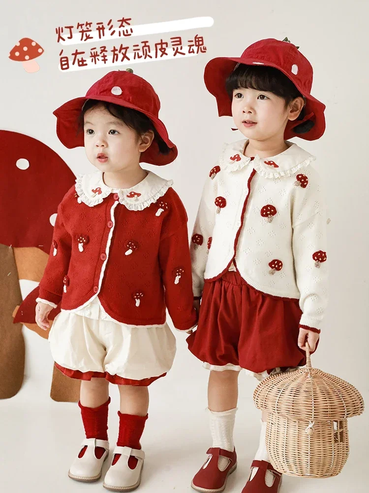 

Girls' Cute Knitting Cardigan Fairy Tale Series 2023 Spring Baby Ruffle Princess Skirt Bud Shorts