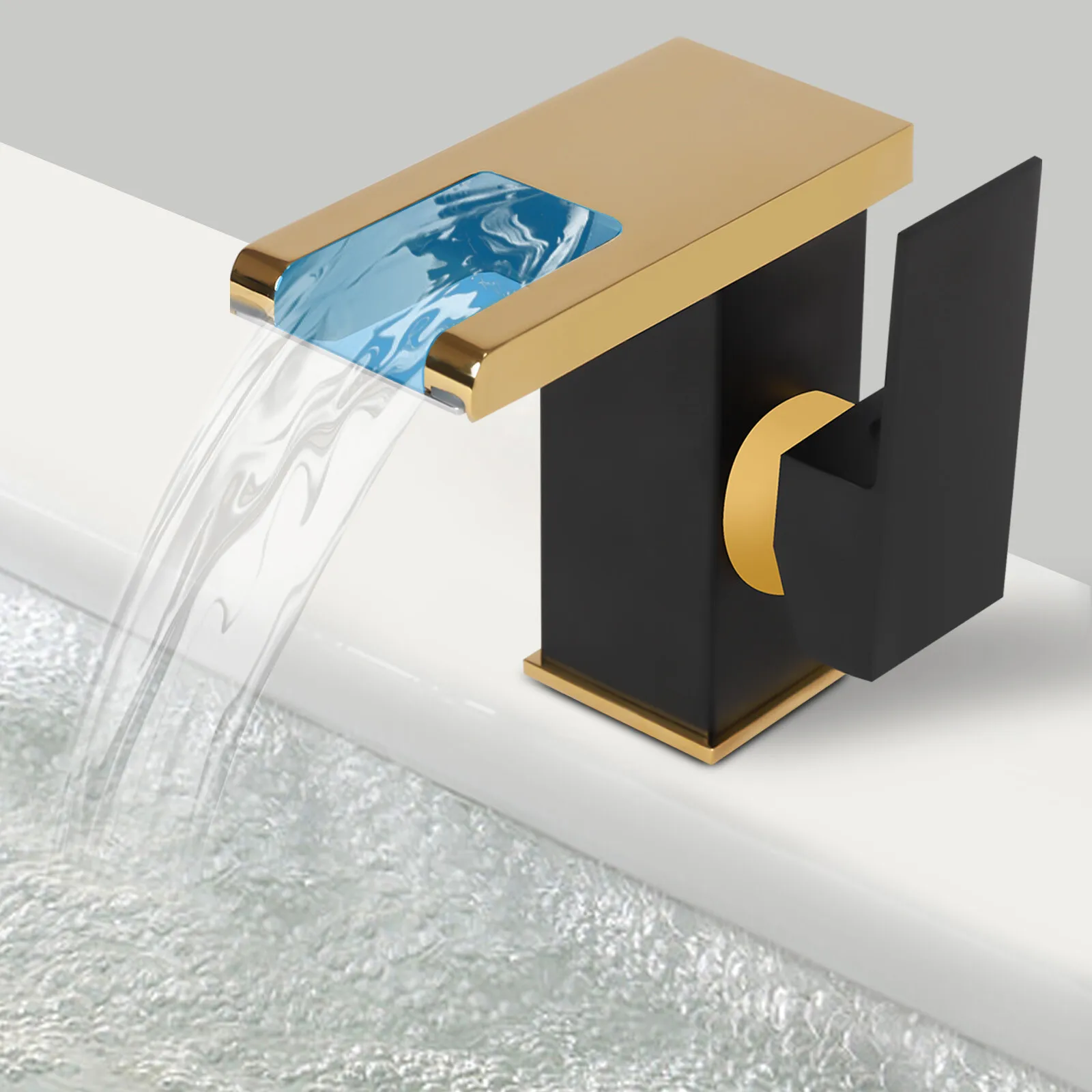 3-farbige LED G1/2" Wasserfall Wasserhahn Badezimmer Waschbecken Hahn Change Lighting