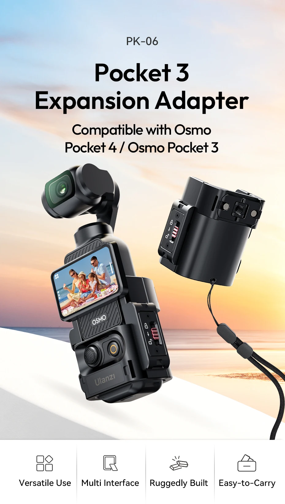 Ulanzi PK-06 Pocket 3 Erweiterungsadapter Multi-Schnittstellen-Schnellverschluss-Halterung für DJI OSMO Pocket 4 3 Vlog Reise-POV-Aufnahmen – Detail 1