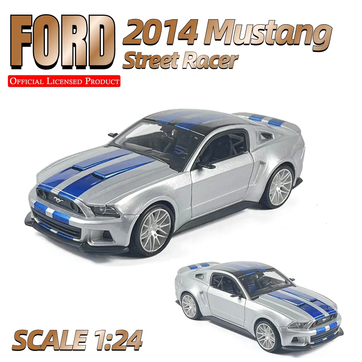 

1:24 2014 Ford Mustang Street Racer Car Model Diecast Replica Home Office Decorative Scale Miniature Art Collection Gift Boy Toy