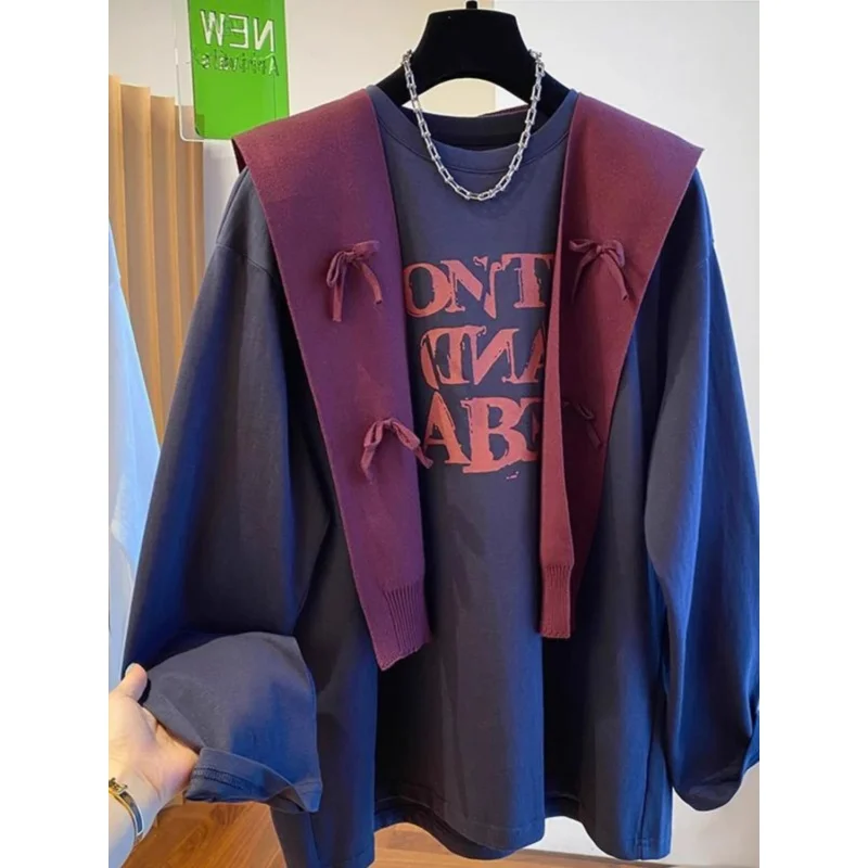 

Толстовка оверсайз с лоскутным узором и принтом в американском ретро-стиле, весна-осень