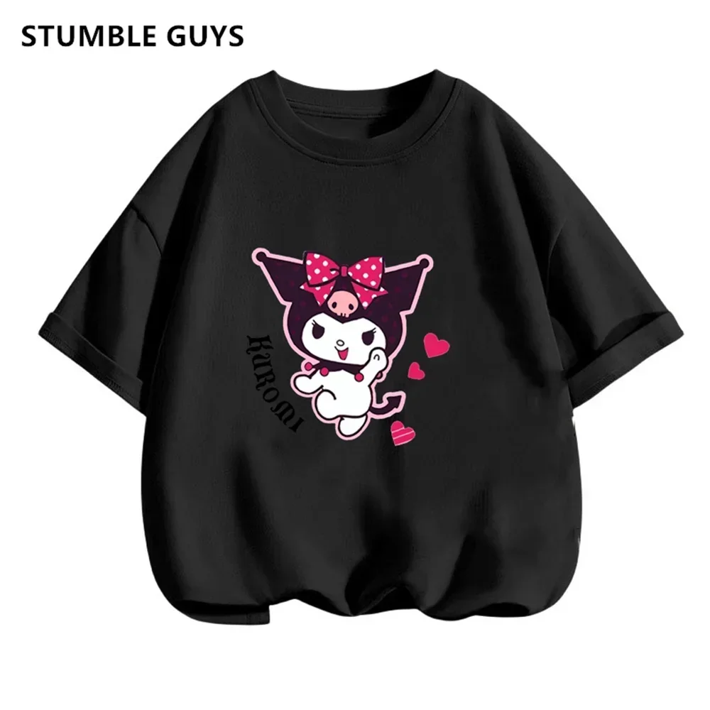 Kuromi New Children's T-shirt Cute Sanrio Cartoon Multiple Colors T-shirt Short Sleeve Boy Girl Loose Clothing Kids Trucksuit