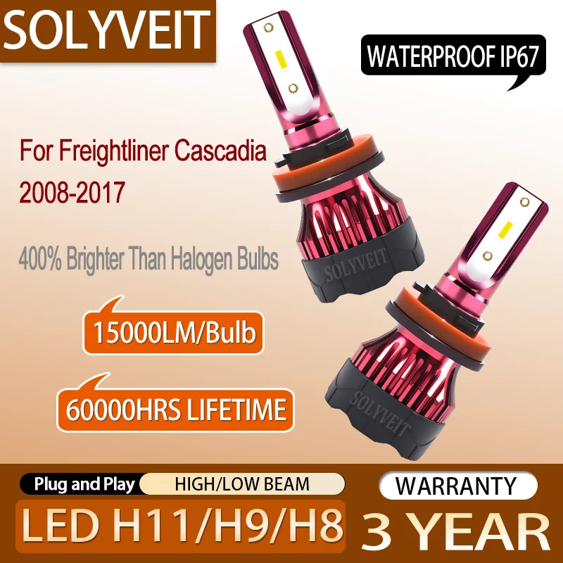 

Silent Operation reliable H11 H9 LED HIGH LOW BEAM HEADLIGHT BULBS FOR Freightliner Cascadia 2008 2009 2010 2011 2012 2013-2017