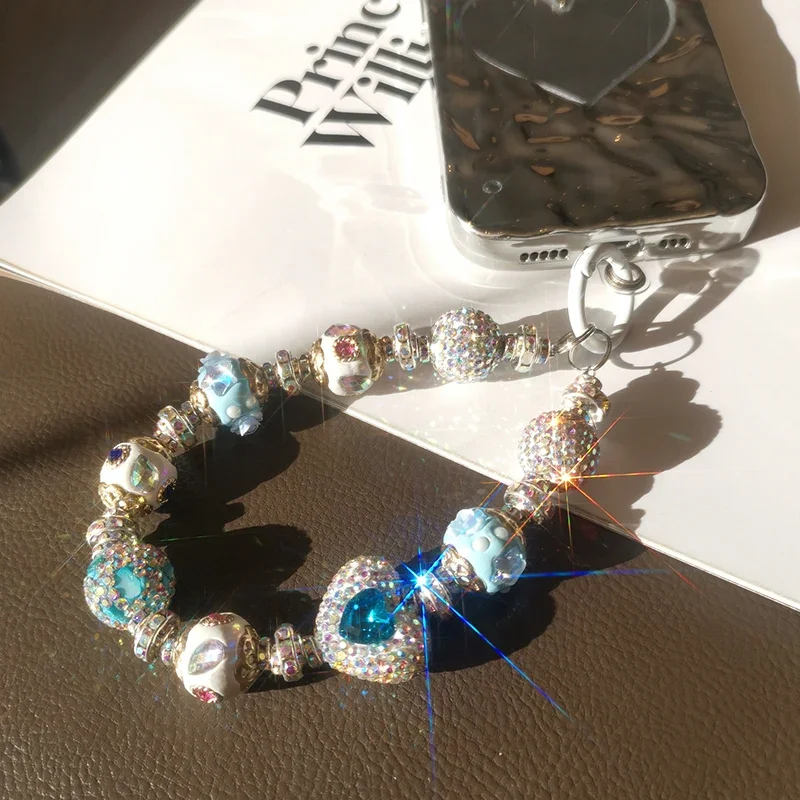 Mobile Phone Lanyard Wrist Strap with Luxurious Rhinestone Love Ball Chain Universal Pendant Camera Jewelry Anti Drop Pendant image 4