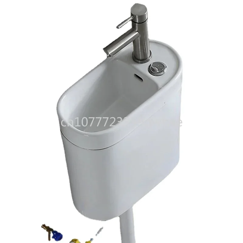 Ceramic integrated water tank toilet, flush toilet with washbasin faucet