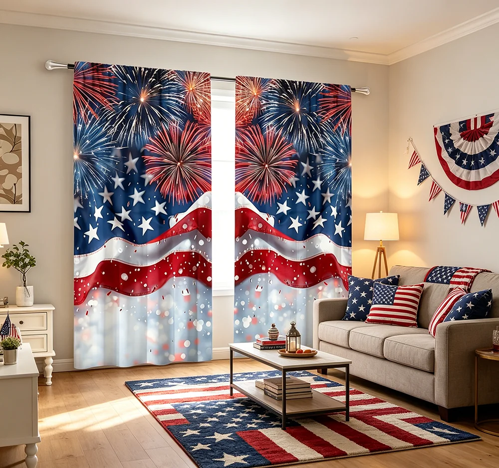 Digital printing curtains celebrating the Independence Day with floral designs suitable for decorating living rooms and bedrooms