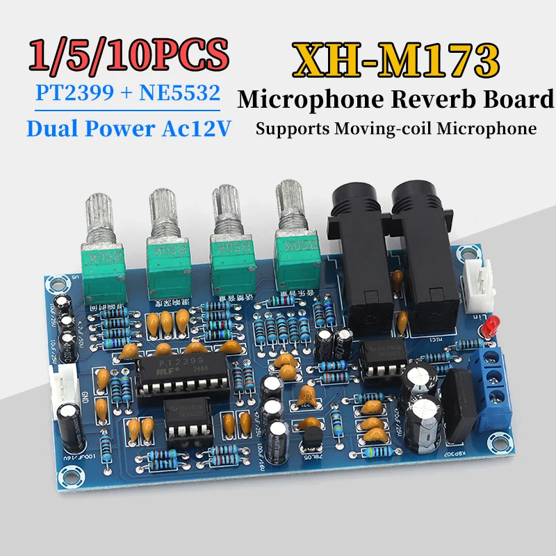 1/5/10PCS XH-M173 Moving-coil Microphone Amplifier Board Karaoke Reverb Microphone Module Dual Power AC 12V