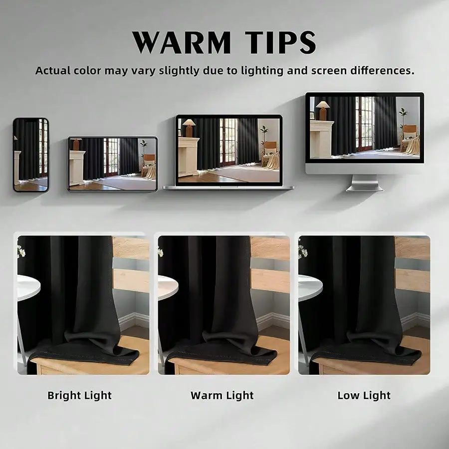 2pcs Blackout Thermal Curtains, Grommet 100% Light Blocking Room Darkening Window Drapes With Coating Insulated Lining For Bedroom Living Room Home Decor view 5